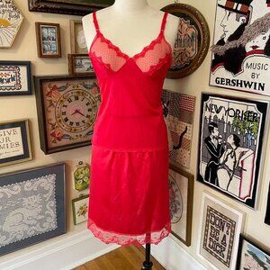 Vintage Red Nylon & Lace Camisole size 36 and Half-Slip Set Size L